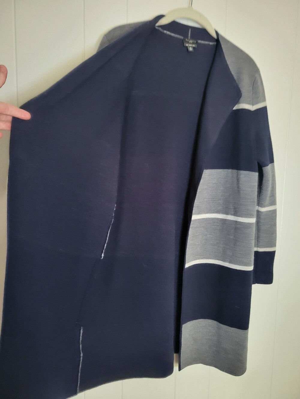 Talbots Striped Merino Wool Double Face Duster Cardigan Sweater Blue Gray MP - Picture 5 of 10